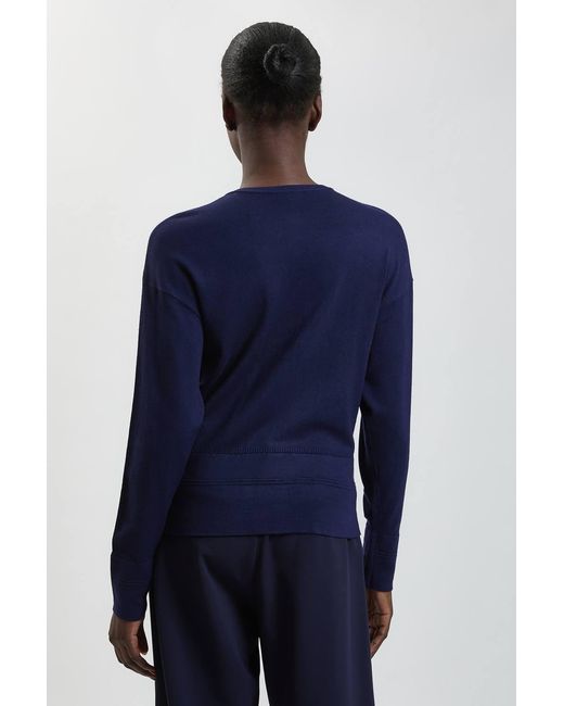 Karen Millen Blue Forever Viscose Blend Knitted Stitch Detail Balloon Sleeve Cardigan Sweater