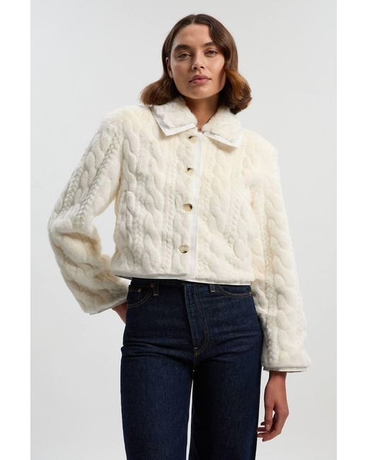 Karen Millen Natural Textured Faux Fur Tailored Coat
