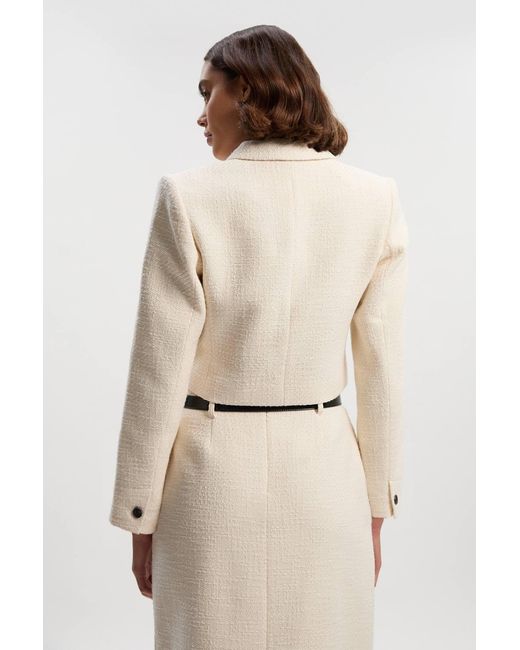 Karen Millen Natural Textured Tweed Pocket Front Tailored Cropped Jacket