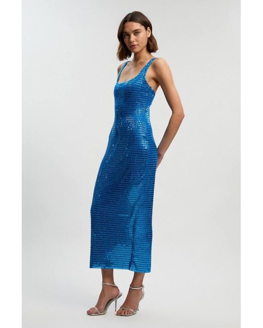 Karen Millen Blue Premium Crystal Embellished Midi Dress