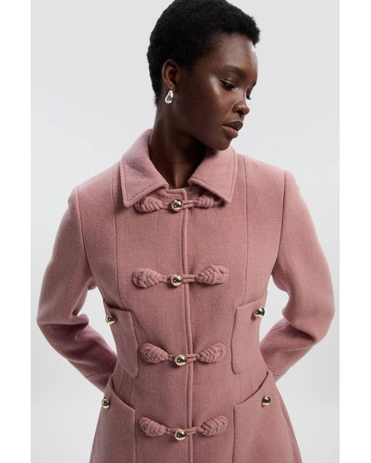 Karen Millen Pink Wool Knot Detail Buckle Front Tailored Midi Coat