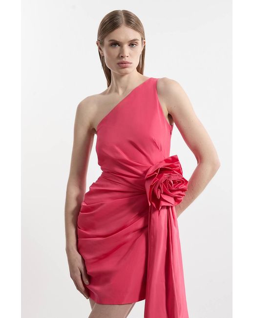 Karen Millen Taffeta Bandeau Tailored Rosette Drape Mini Dress