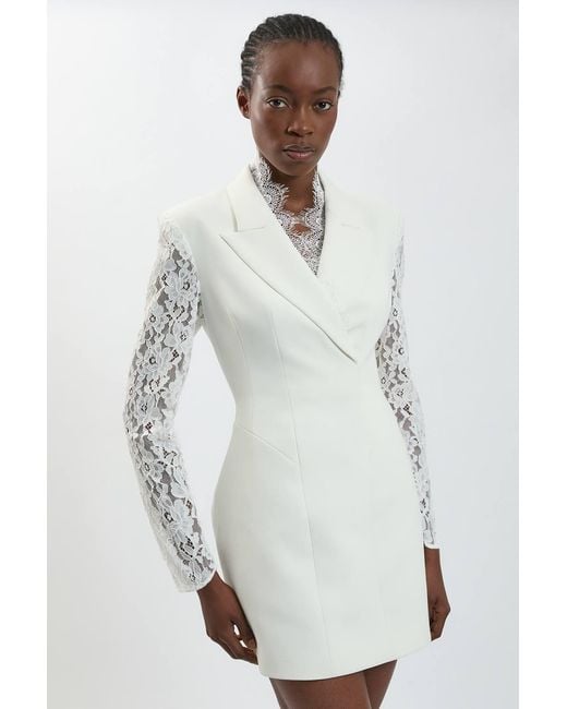Karen Millen White Compact Stretch Lace Sleeve Blazer Mini Dress