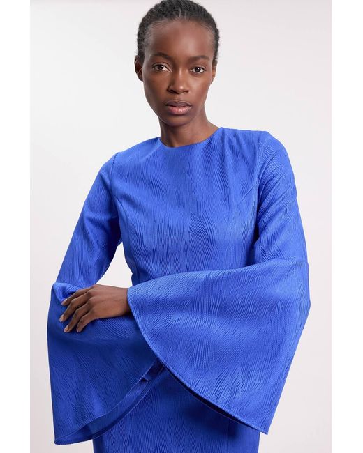 Karen Millen Blue Tailored Lace Up Back Detail Midi Dress