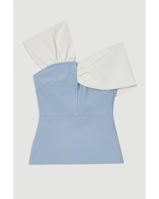 Karen Millen Blue Figure Form Bandage Knit Asymmetric Strap Top