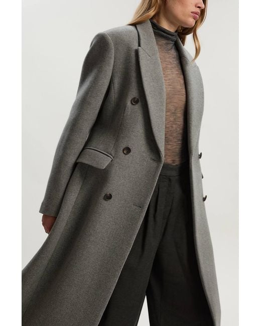 Karen Millen Gray Wool Double Breasted Tailored Maxi Coat