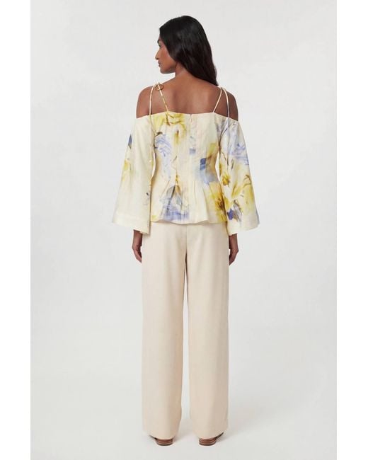 Karen Millen Natural Floral Off The Shoulder Shirred Woven Blouse