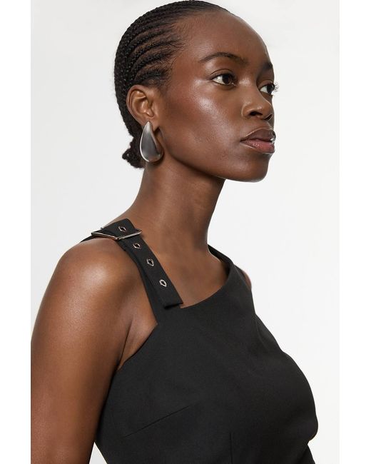 Karen Millen Black Tailored Asymmetric Neck Strappy Detail Dress