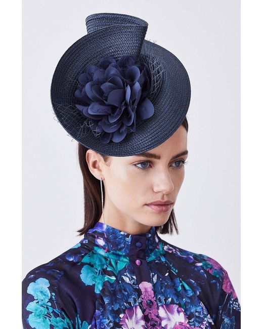Karen Millen Blue Asymmetric Flower & Feather Fascinator
