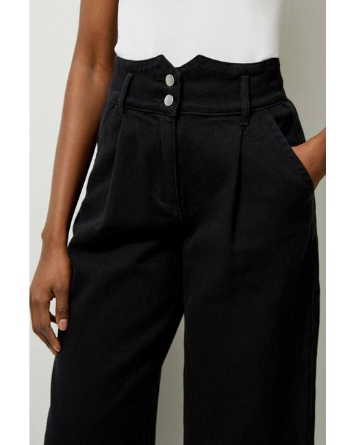 Karen Millen Black Petite Denim Wide Leg Trousers