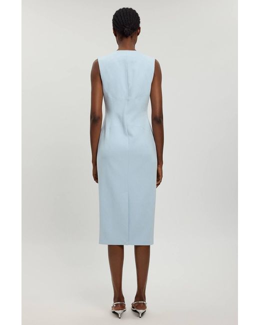 Karen Millen Blue Compact Stretch Button Tailored Midi Dress