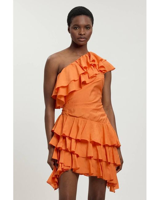 Karen Millen Orange Drama Frill Midi Dress