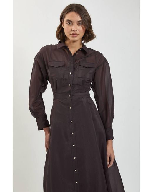 Karen Millen Black Trim Detail Organdie Midi Shirt Dress