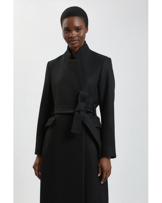 Karen Millen Black Wool Investment Notch Neck Tailored Maxi Coat