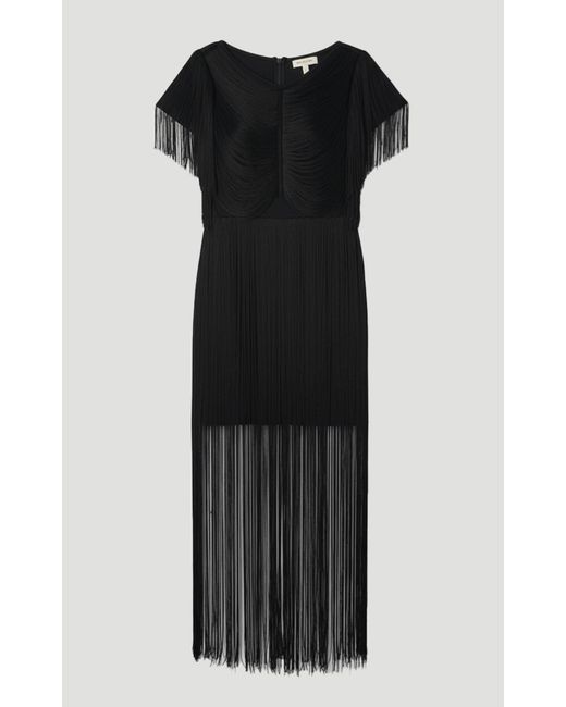 Karen Millen Black Maxi Draped Fringe Knitted Mini Dress