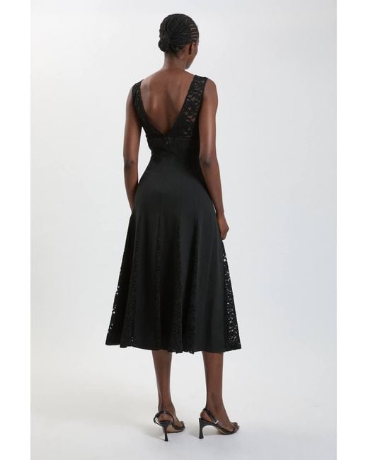 Karen Millen Black Compact Stretched Lace Detail Midi Dress