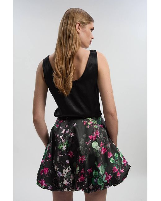 Karen Millen Black Scattered Floral Twill Mini Puff Ball Skirt