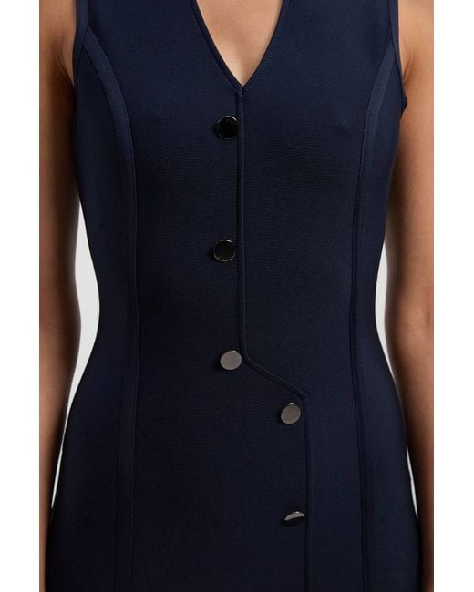 Karen Millen Blue Figure Form Bandage Button Through Pencil Midi Dress