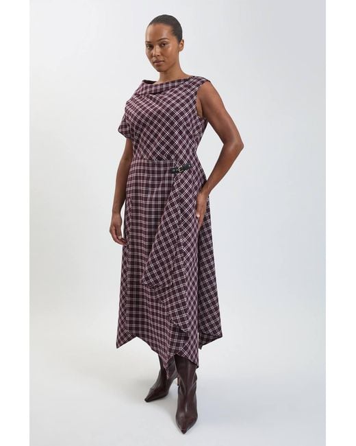 Karen Millen Purple Plus Size Check Tailored Dress