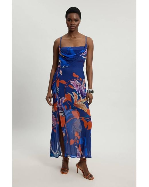 Karen Millen Blue Viscose Georgette Strappy Woven Maxi Dress
