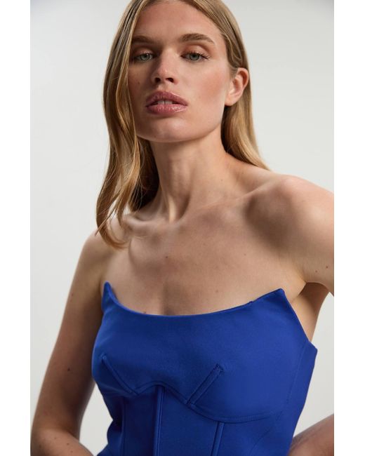 Karen Millen Blue Tailored Scuba Corset Detail Mini Dress
