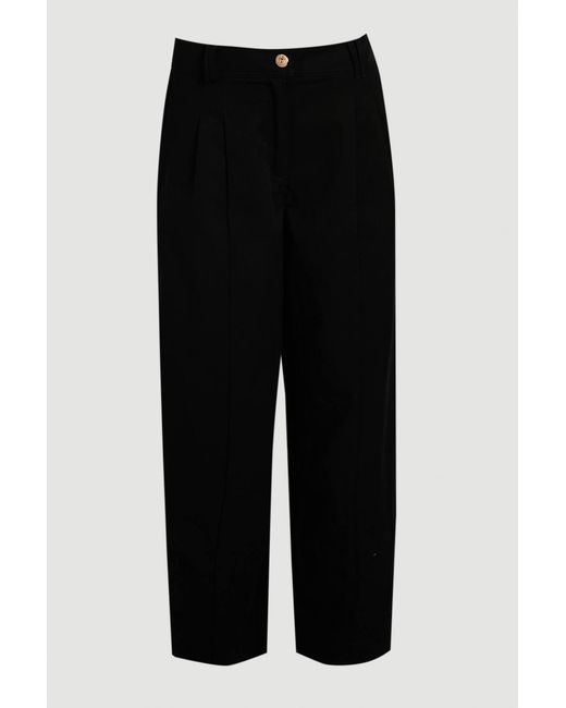 Karen Millen Black Cotton Utility Button Detail Barrel Leg Trouser