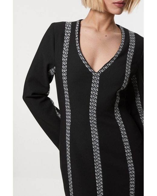 Karen Millen Black Compact Stretch Jacquard Insert Split Front Midaxi Dress