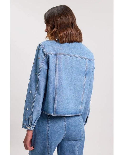 Karen Millen Blue Denim Studded Collared Jacket