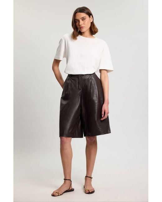 Karen Millen Brown Leather City Shorts
