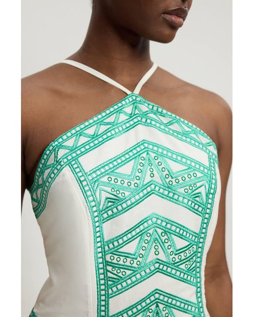Karen Millen Green Embroidered Detail Halterneck Dress