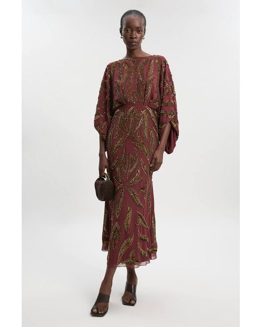 Karen Millen Brown Kimono Sleeve Embellished Maxi Dress