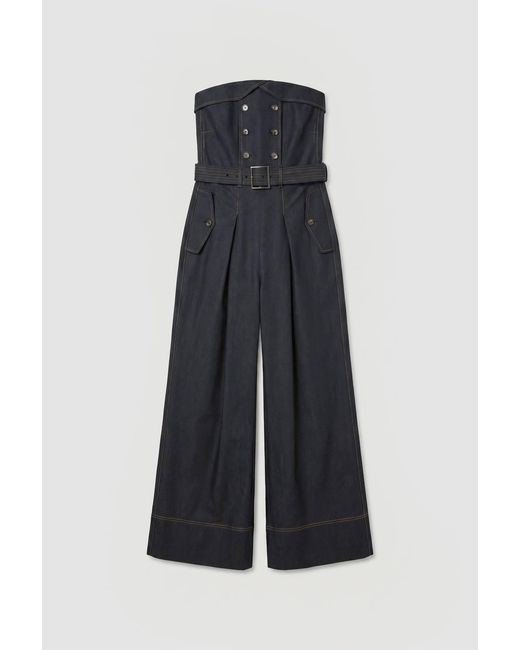 Karen Millen Blue Tailored Denim Trench Bandeau Jumpsuit