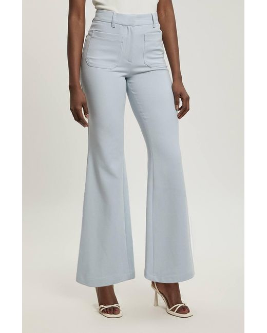 Karen Millen Blue Petite Compact Stretch Pocket Straight Leg Trousers