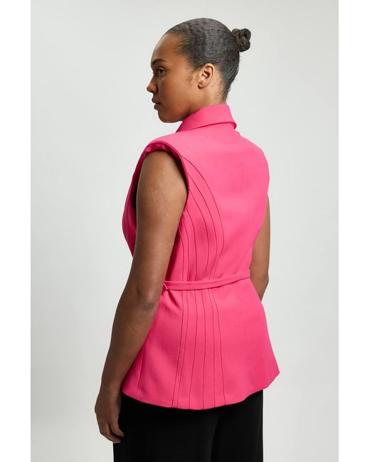 Karen Millen Pink Plus Size Tailored Structured Crepe Belted Sleeveless Blazer