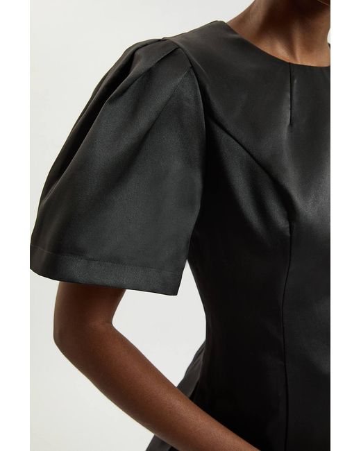 Karen Millen Black Satin Twill Puff Sleeve Top