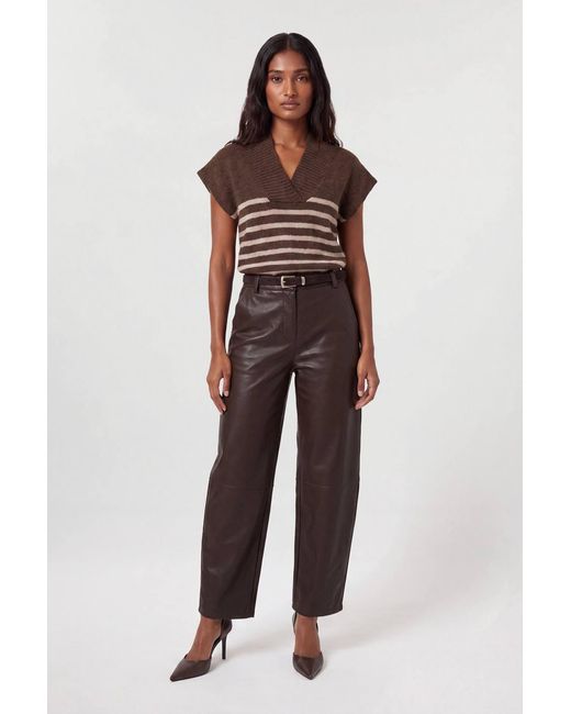 Karen Millen Brown Wool Blend Cosy Knit V Neck Top