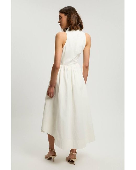 Karen Millen White Petite Cotton Poplin Tie Neck Midi Dress