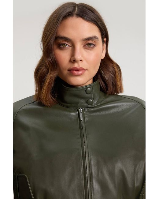 Karen Millen Green Leather Bomber Jacket