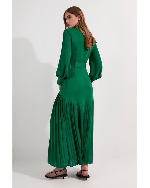 Karen Millen Green Forever Jersey Ponte Georgette Mix Midi Dress