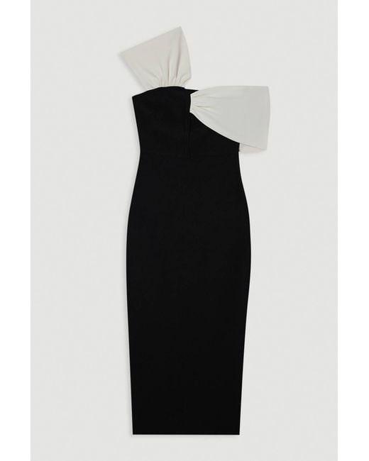 Karen Millen Black Figure Form Bandage Asymmetric Strap Knit Midi Dress