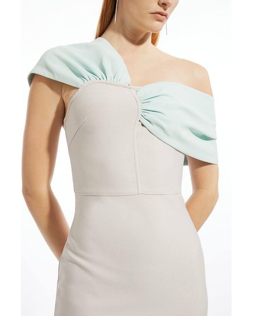 Karen Millen White Figure Form Bandage Asymmetric Strap Knit Midi Dress