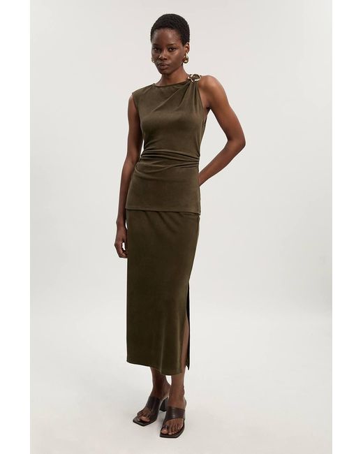 Karen Millen Green Brushed Textured Jersey Midi Pencil Skirt