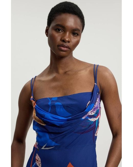 Karen Millen Blue Viscose Georgette Strappy Woven Maxi Dress