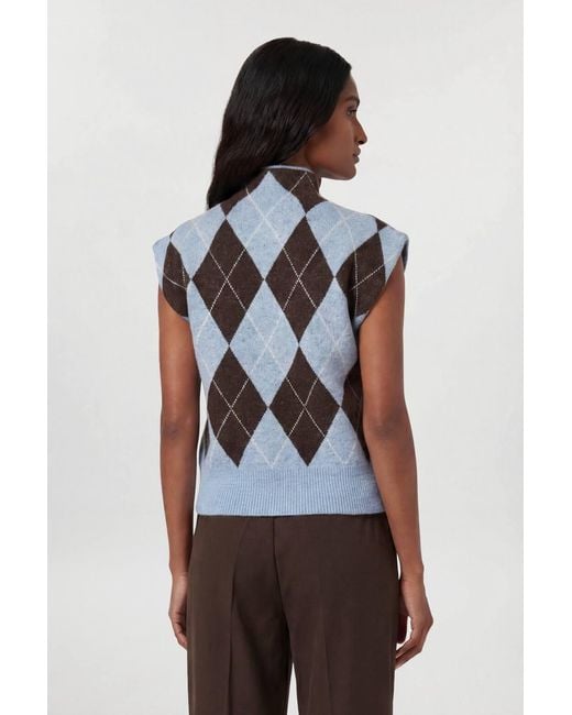 Karen Millen Blue Studded Argyle Wool Blend Cosy Knitted Top