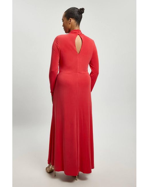 Karen Millen Red Plus Size Long Sleeve Jersey Maxi Dress