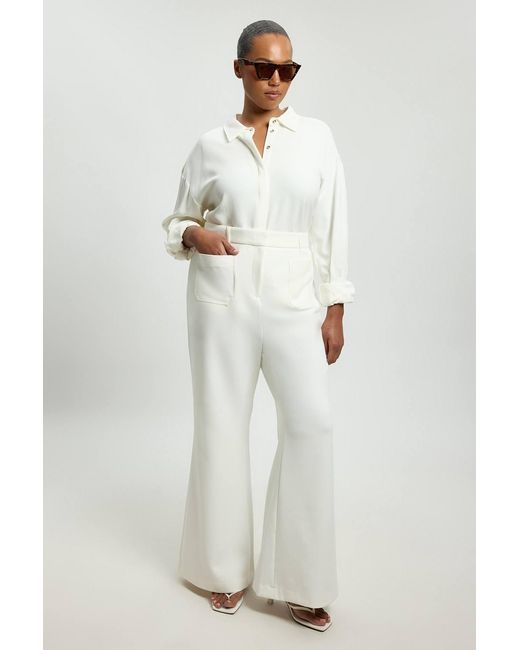 Karen Millen White Plus Size Compact Stretch Pocket Straight Leg Trousers