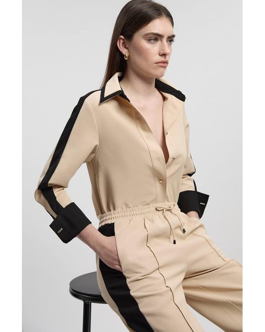 Karen Millen Natural Twill Contrast Hardware Collared Woven Shirt