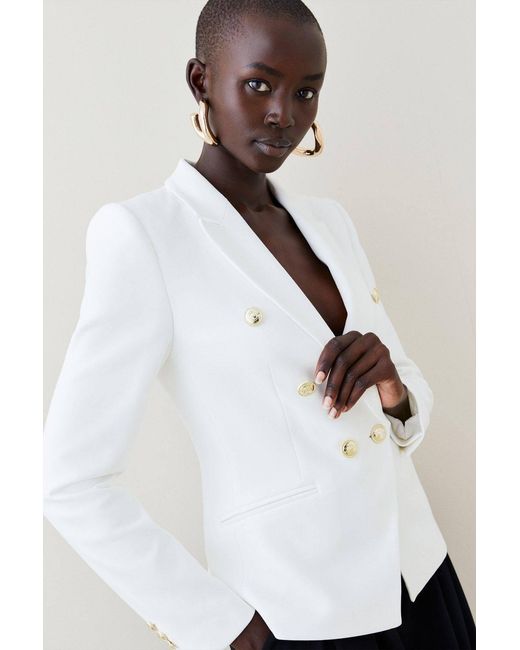Karen Millen White Forever Tailored Button Military Blazer