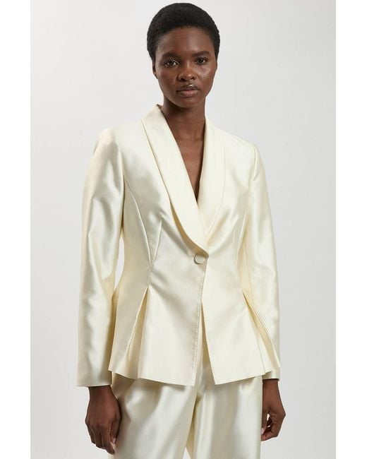 Karen Millen Natural Satin Twill Single Breasted Blazer