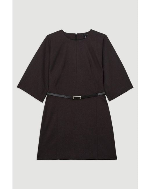 Karen Millen Black Flannel Tailored Belted Dress